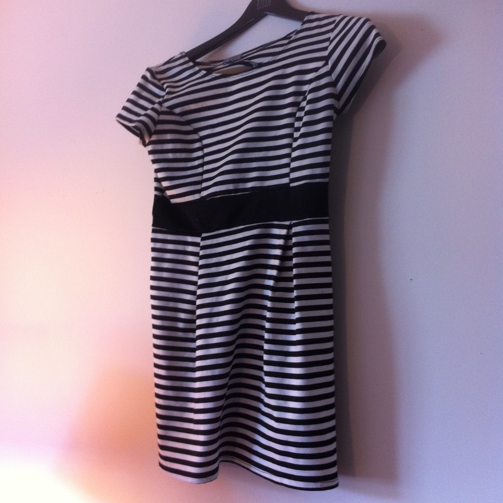 Black & White Cutout Back Mini Striped Dress